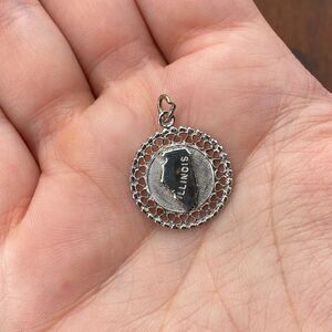 Vintage 925 Sterling Silver "Illinois" State Map Round Pendant Bracelet Charm